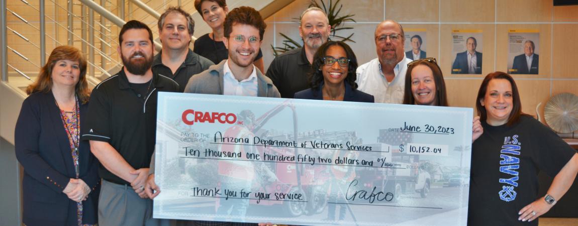 Crafco Inc. presents ADVS Director Dana Allmond with donation to the Veterans' Donation Fund